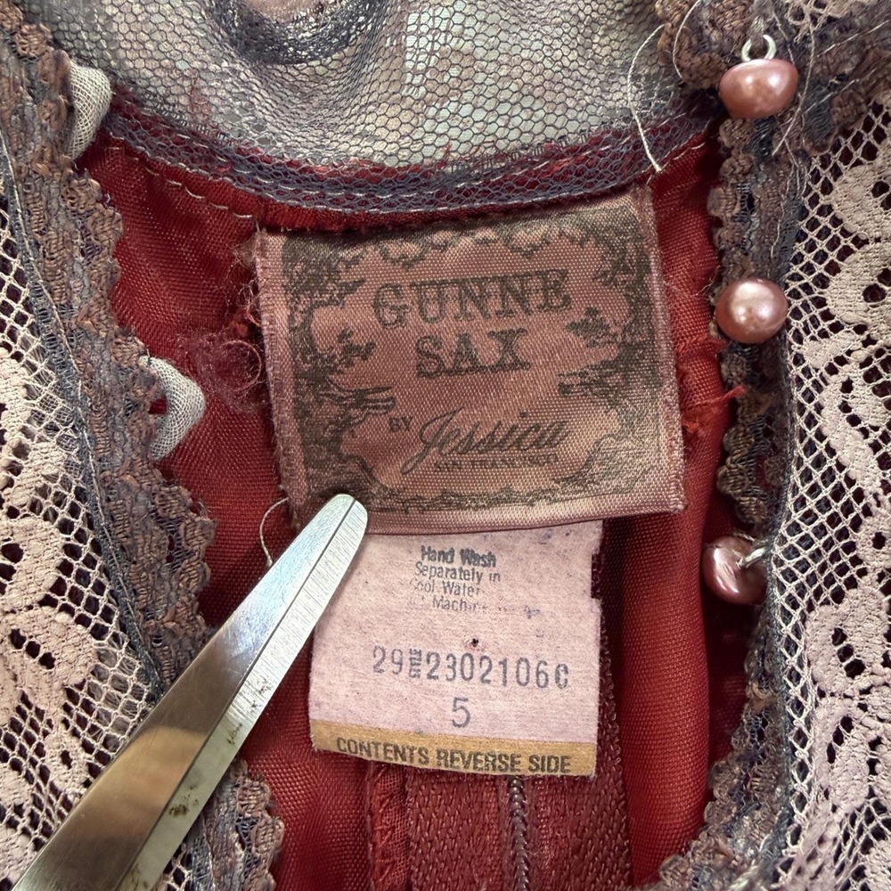 Gunne Sax 70s Vintage Lace Maxi Dress Womens S Burgundy Victorian Prairie - Picture 11 of 15